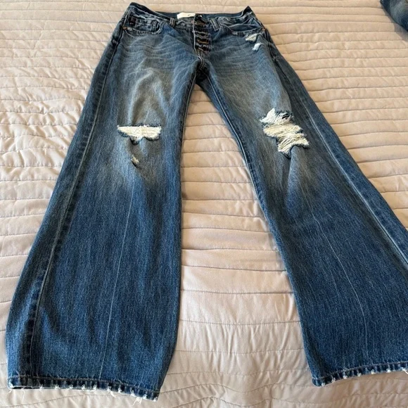 KanCan Distressed Wide Leg Blue Jeans - Picture 1 of 5